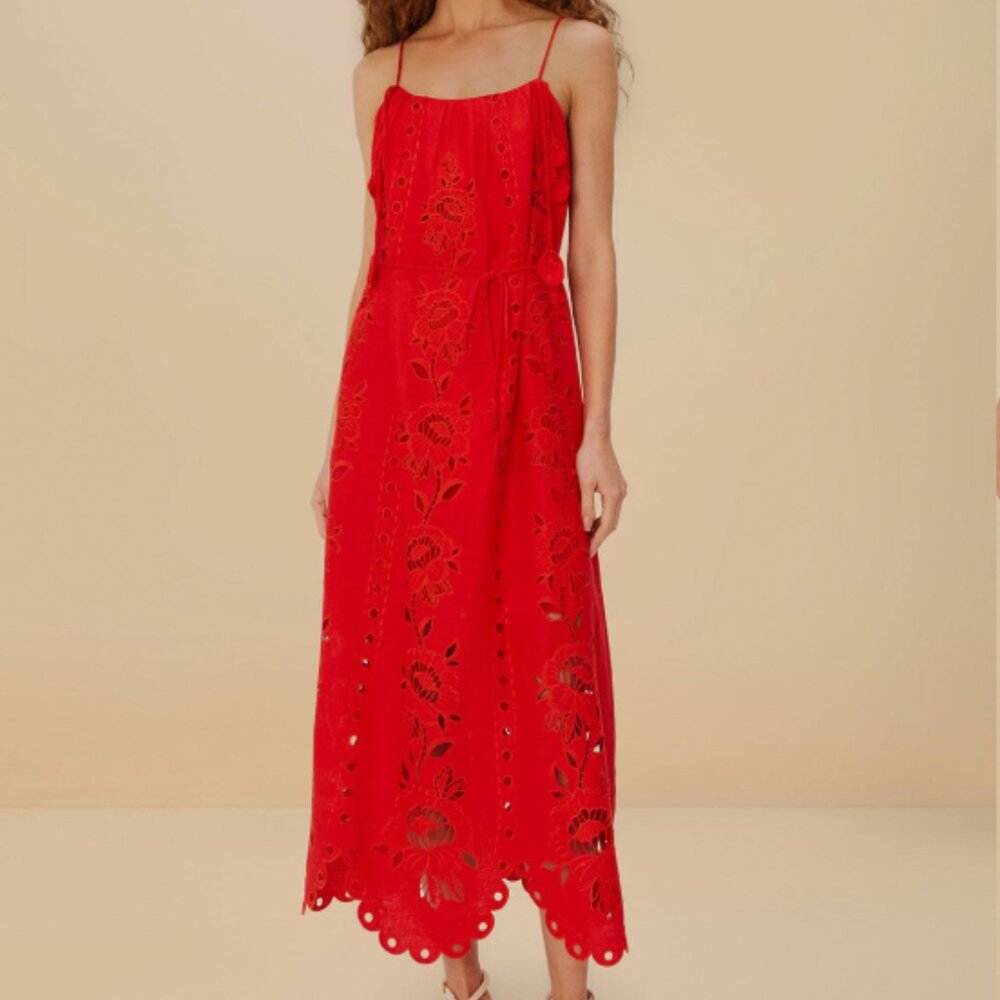 Farm Rio Red Flowers Richelieu Lenzing™ Ecovero™ Euroflax™ Maxi Dress Size L